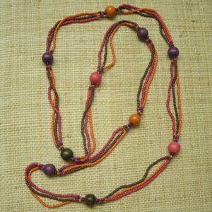 Handmade Multi-color Seed & Wood Bead Necklace